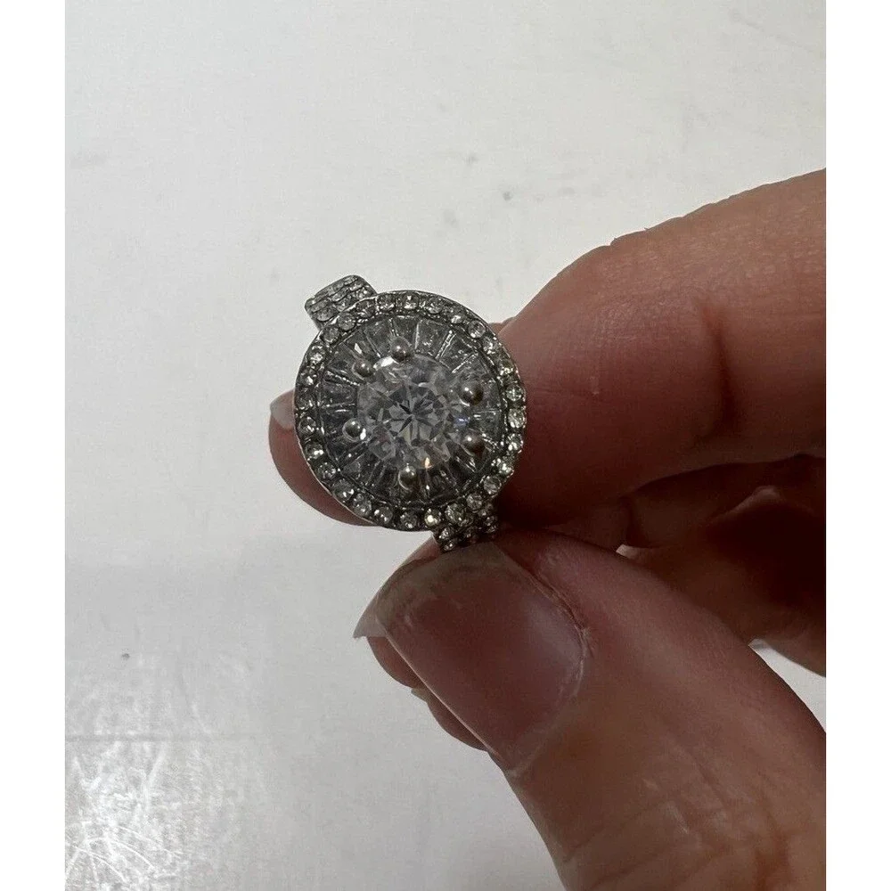 Vintage Style Silver Faux Crystal Ring Set Of 4 Halo Eternity Minimalist Bands